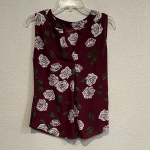 LOFT Burgundy Floral Sleeveless Blouse